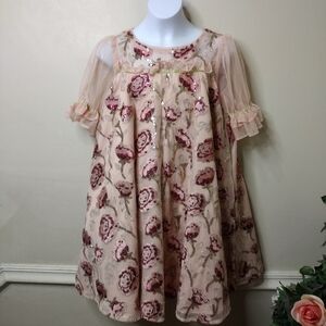 Disney Store Girl's "Belle" Pink Embroidered & Sequinned Rose Patterned Dress
